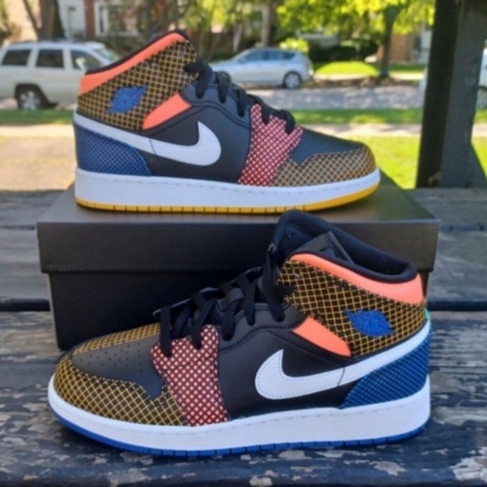 Nike Air Jordan 1 Mid MMD Multi-Color Grid Sneakers - Size 6 Youth Shoes